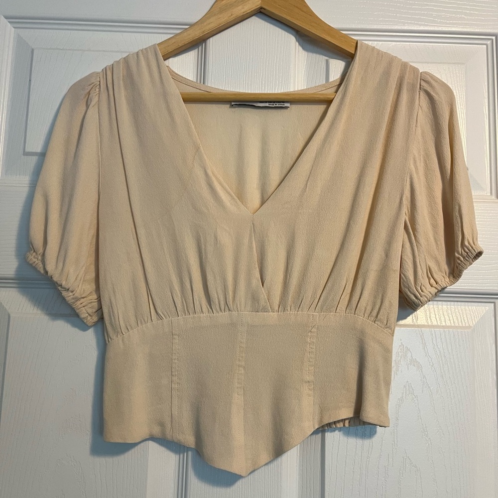 Sophie Rue Tan Puff Sleeve Crop Blouse